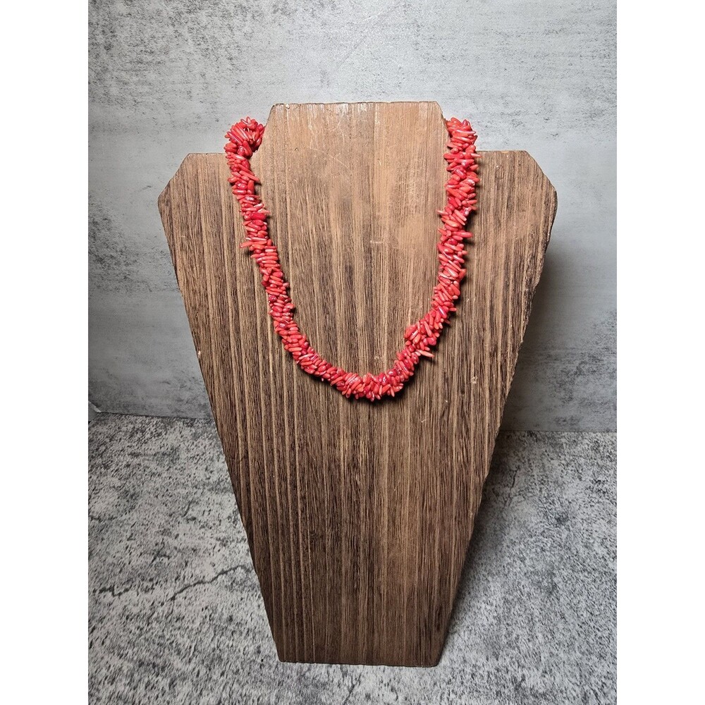 Red Branch Coral Chips Bead Necklace Choker 15"